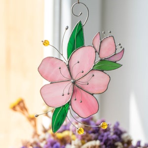 Sakura stained glass window hangings Christmas Gifts Mom Stained glass flower suncatcher Handmade gifts