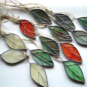 Stained glass Leaves, Glass Suncatcher, Autum Leaves, Art Glass, Home decor