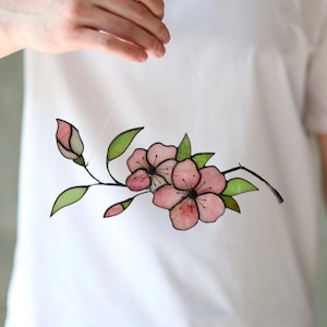 Suncatcher Sakura branch Stained glass flower Cherry blossom Window hangings Plant lover Gift for dad Wall art Japandi Home decor