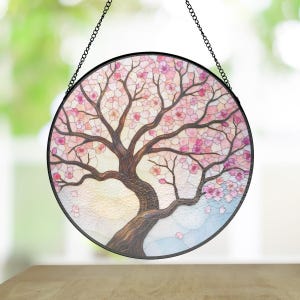 Stained Glass Cherry Tree Suncatcher for Feminine Spring Decor