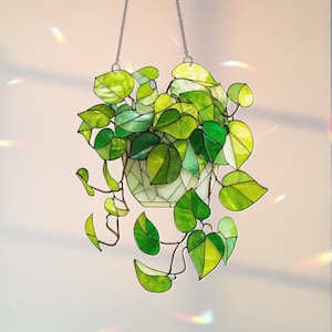Green Plant Light Catcher, Glass Inspired Acrylic Window Suncatcher, Handmade Plant Themed Decor for Garden, Patio, Gift for Plant Lovers